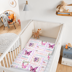 Personalised Purple Butterfly Floral Baby Blanket - Customised Gift for Baby Shower