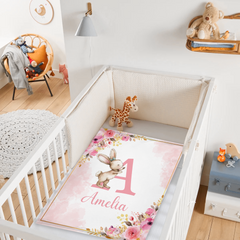 Personalized Baby Blanket with Name, Pink Bunny