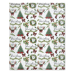 Personalized Christmas Wreath Baby Blanket - Custom Name Flannel Throw, Warm Holiday Gift for Babies & Kids