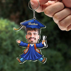 Porte-clés en acrylique personnalisé avec visage drôle et photo de diplômé, cadeau de remise de diplôme