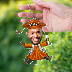 Porte-clés en acrylique personnalisé avec visage drôle et photo de diplômé, cadeau de remise de diplôme