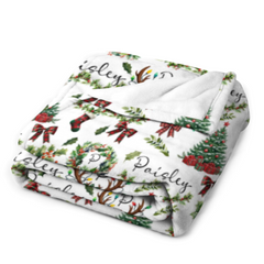 Personalized Christmas Wreath Baby Blanket - Custom Name Flannel Throw, Warm Holiday Gift for Babies & Kids