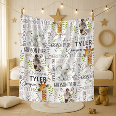 Livraison gratuite✈️ Couverture bébé personnalisée avec nom Safari