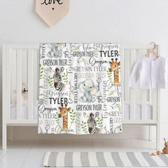 Livraison gratuite✈️ Couverture bébé personnalisée avec nom Safari