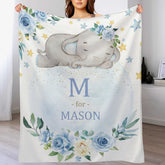 Customized Baby elephant Blanket With Personalized Name For Baby boys and girls