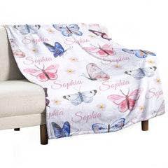 Livraison gratuite✈️ Couverture personnalisée avec nom de bébé fille papillon