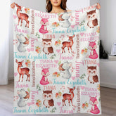 Woodland Animals Personalized Baby Girl Blanket