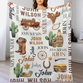 Custom Western Name Baby Blanket, Personalized Cowboy Cactus Baby Blanket