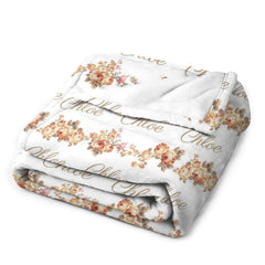 Personalizrd Vintage Floral Swaddle Blanket - Newborn Baby Name Blanket - Baby Shower Gift