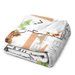 Personalized Highland Cow Custom Name Baby Blanket