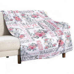 Livraison gratuite✈️Couverture personnalisée avec nom de bébé fille éléphant fleur
