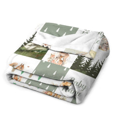 Personalize Woodland Style Blanket-Custom Baby Name Blanket - Sage Green Woodland