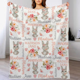Personalized Baby Girl Blanket Coral Floral Bunny Baby Blanket