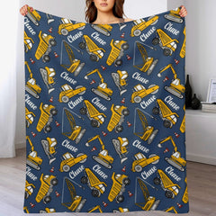 Personalized Yellow Tractor Name Custom Blanket