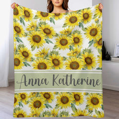 Sunflower Floral Personalized Name Baby Blanket