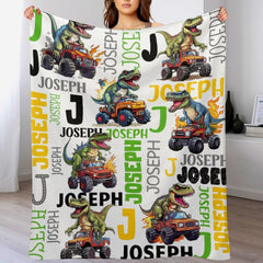 Personalized Baby Blanket Dinosaur Flame Pickup Name Custom Blanket
