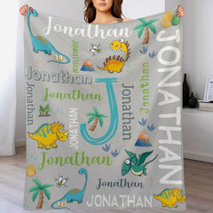 Personalized Watercolor Dinosaur Blanket