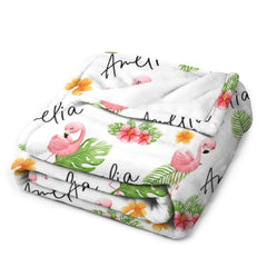 Flamingo Baby Swaddle Personalized Baby Girl Blanket - Custom Name Blanket - Baby Shower Gift Blanket