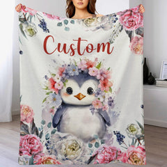 Name Custom Name Penguin Blanket Soft Plush Lightweight Throw Blanket