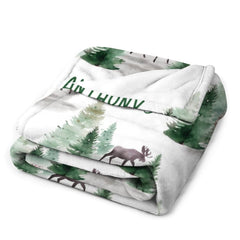 Baby Swaddle Blanket -Custom Baby Name Shower Gift -Personalized Baby Boy Blanket with deer -Woodland Style
