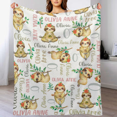 Animal Sloth Personalized Name Baby Blanket