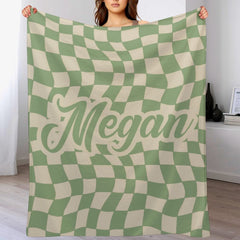 Personalized Checker Pattern in vintage rustic style blanket with Name, Custom blanket gift