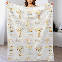 Personalized Rainbow Baby Giraffe Boy Girl Soft Name Blanket