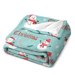 Christmas Snowman Personalized Name Blanket Christmas Gift