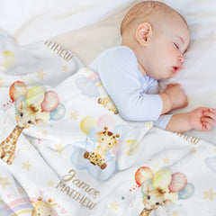Personalized Rainbow Baby Giraffe Boy Girl Soft Name Blanket