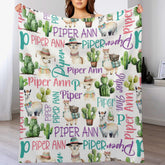 Personalized Cactus Llama Girl Name Blanket