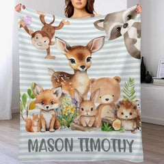 Personalized Forest Animal Custom Name Baby Blanket