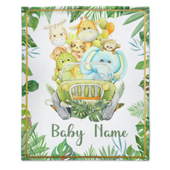 Personalized Jungle Animal Baby Blanket for Boys