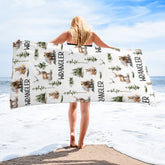 Woodland Forest Animals Personalized Custom Name Beach Towel