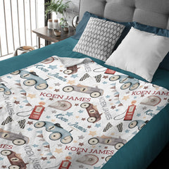 Personalized Vintage Toy Car Race car Baby Boy Blanket