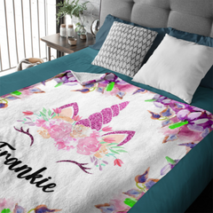 Personalized Unicorn Horn Floral Baby Blanket