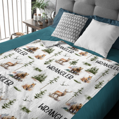 Woodland Forest Animals Personalized Custom Name Blanket - Baby Shower Blanket - Gifts for Baby