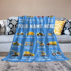 Personalized Construction Truck Baby Blanket Boys Gift