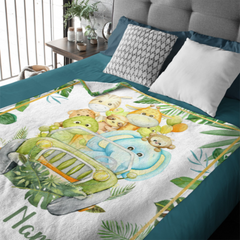 Personalized Jungle Animal Baby Blanket for Boys