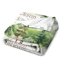 Personalized Woodland Deer Name Pattern Baby Blanket
