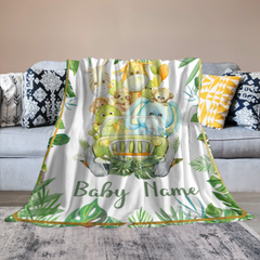 Personalized Jungle Animal Baby Blanket for Boys