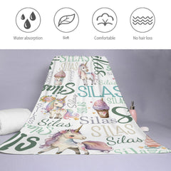Serviette de plage bébé licorne personnalisée avec nom personnalisé - Cadeaux pour fille petite-fille - Cadeaux d'anniversaire