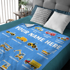 Personalized Construction Truck Baby Blanket Boys Gift