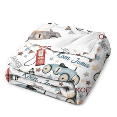 Personalized Vintage Toy Car Race car Baby Boy Blanket