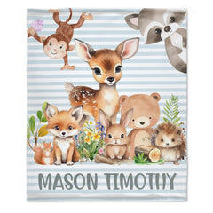 Personalized Forest Animal Custom Name Baby Blanket