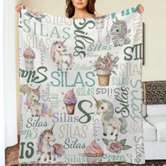 Personalized Name Custom Unicorn Baby Blanket - Gifts for Daughter Granddaughter - Birthday Gifts