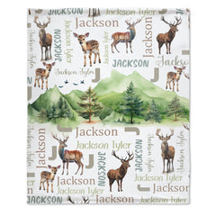 Personalized Woodland Deer Name Pattern Baby Blanket