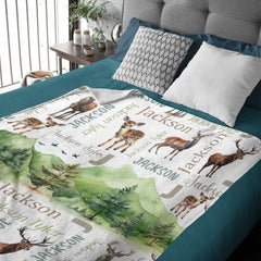 Personalized Woodland Deer Name Pattern Baby Blanket