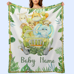 Personalized Jungle Animal Baby Blanket for Boys