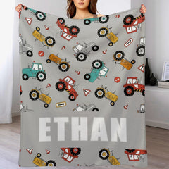 Personalize Cool Truck Car Tractor Kids Blanket for Boys