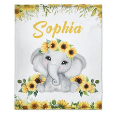 Cute Elephant Custom Name Blanket-Gift for Baby - Lovscape